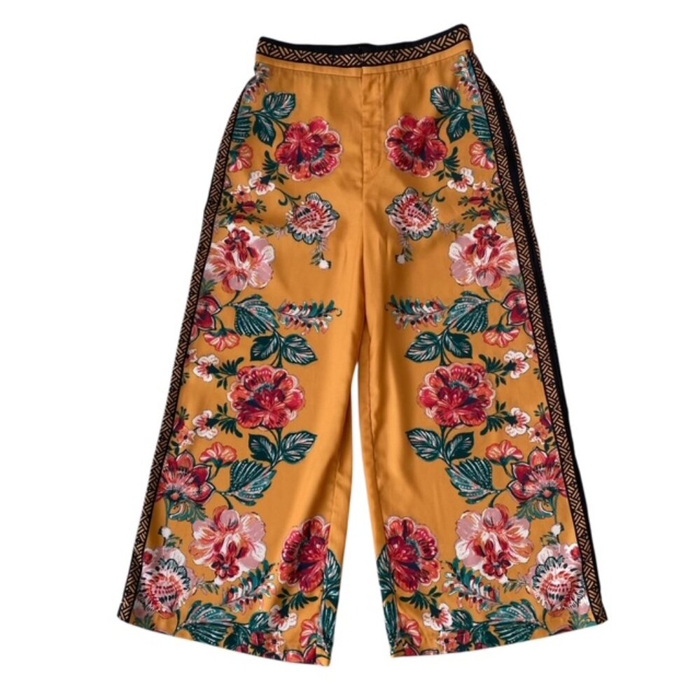 Jealous Tomato Mustard Floral Wide Leg Pants